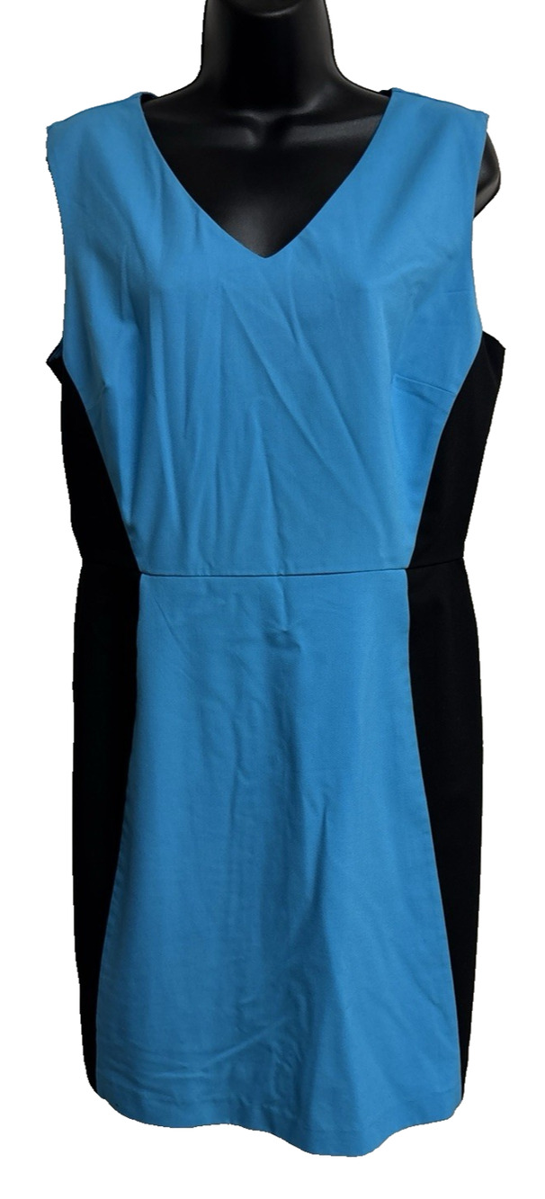 NY & CO Women Dress Size 12 Blue Black Sheath Sleeveless V-Neck Stretch NWT New
